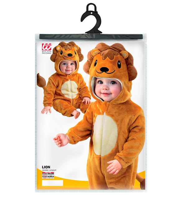 Verpakking van het leeuwenpak pluche fluweel Leo met jumpsuit met kap in kindermaten