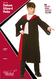 Verpakking van het magiër kostuum de luxe van Wicked Costumes met tovenaarsgewaad