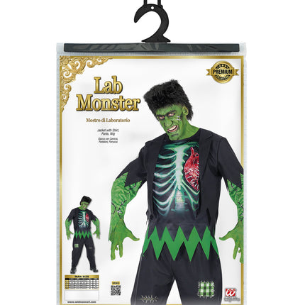 Verpakking monster pak Puck heren met jas, shirt, broek en pruik en maattabel S tot XXL
