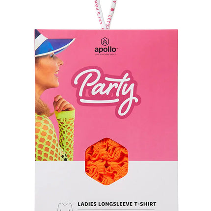 Verpakking van het neonoranje netshirt voor dames met lange mouw