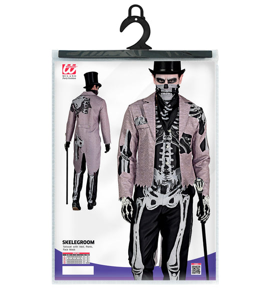 Verpakking van het Skelegroom skelet bruidegom kostuum met rokjas, vest, broek en masker
