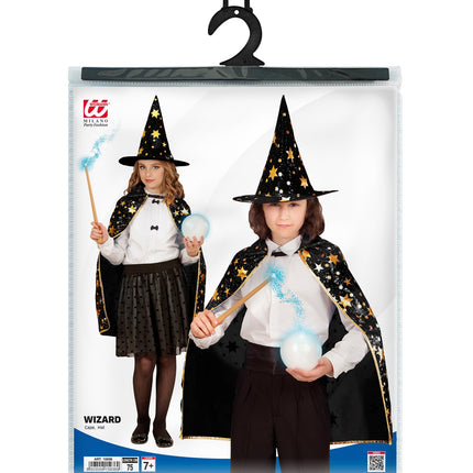 Verpakking Ti-Ta-Tovenaars cape met sterren Kind met cape en hoed, lengte 70 cm