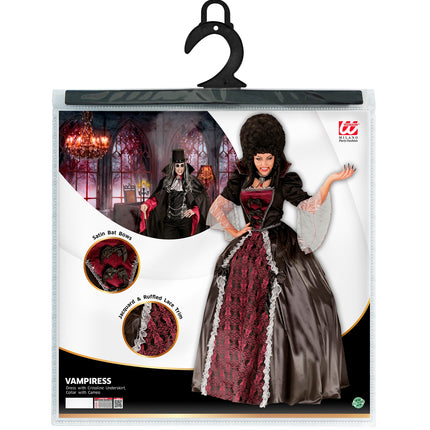 Verpakking vampier jurk dames Barones met jurk, petticoat en kraag met cameo steen