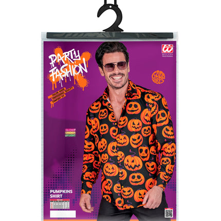 Verpakking van de Widmann pompoenblouse met maattabel voor heren