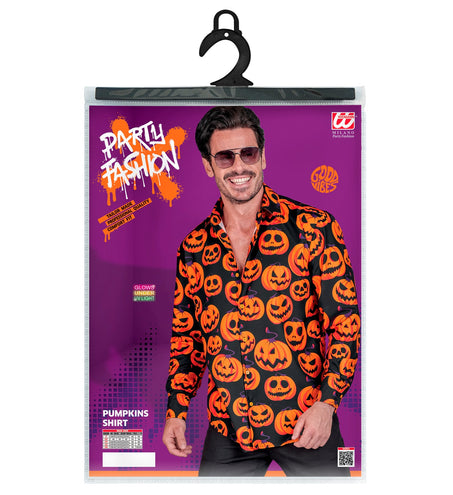 Verpakking van de Widmann pompoenblouse met maattabel voor heren
