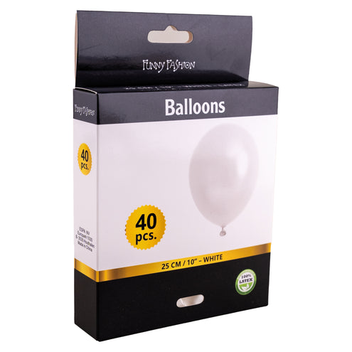 Verpakking witte latex ballonnen 40st. van Funny Fashion, 25 cm, 100% latex