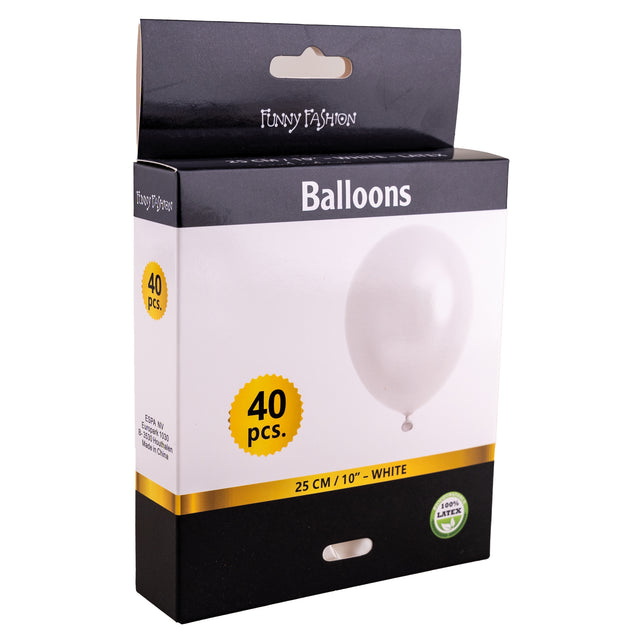 Verpakking witte latex ballonnen 40st. van Funny Fashion, 25 cm, 100% latex