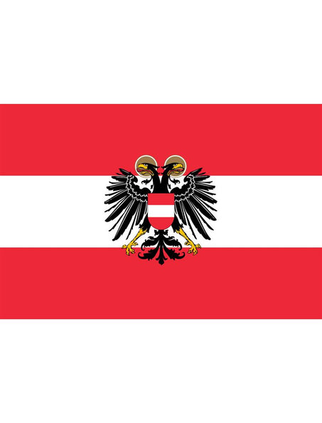 Vlag Oostenrijk met rood-witte banen en zwart-goud wapen met adelaar, 90 x 150 cm