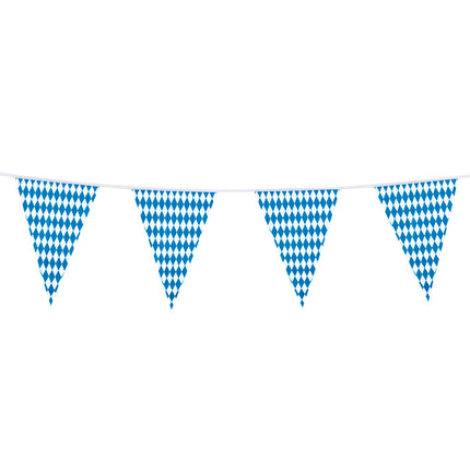 Vlaggenlijn Beieren van 10 meter met 20 puntige blauw-witte ruitvlaggetjes