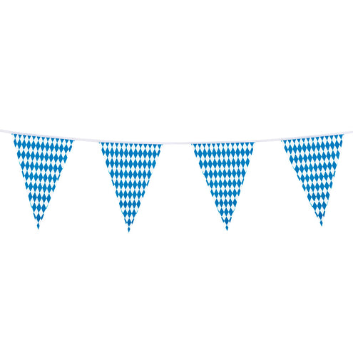 Vlaggenlijn Beieren van 10 meter met 20 puntige blauw-witte ruitvlaggetjes