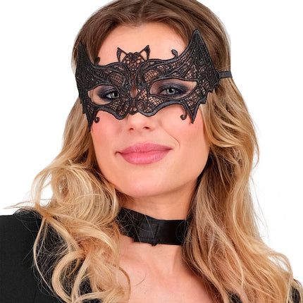 Vleermuis oogmasker met smal zwart elastiekbandje achter het hoofd