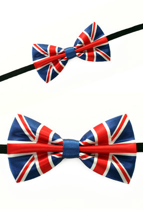 Vlinderstrik Engelse vlag met Union Jack-print in blauw, rood en wit op zwart elastiek, voor een landenfeest