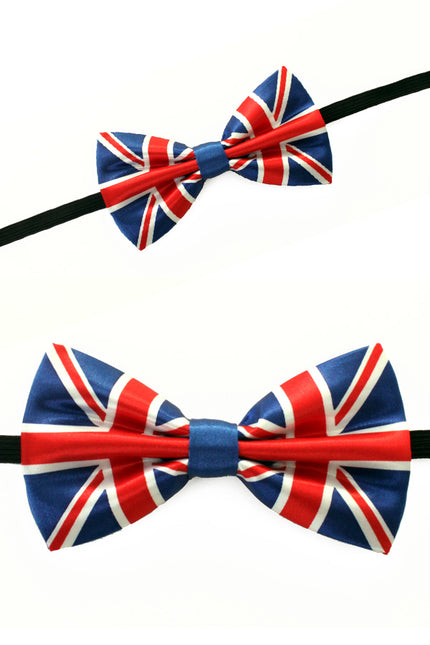 Vlinderstrik Engelse vlag met Union Jack-print in blauw, rood en wit op zwart elastiek, voor een landenfeest