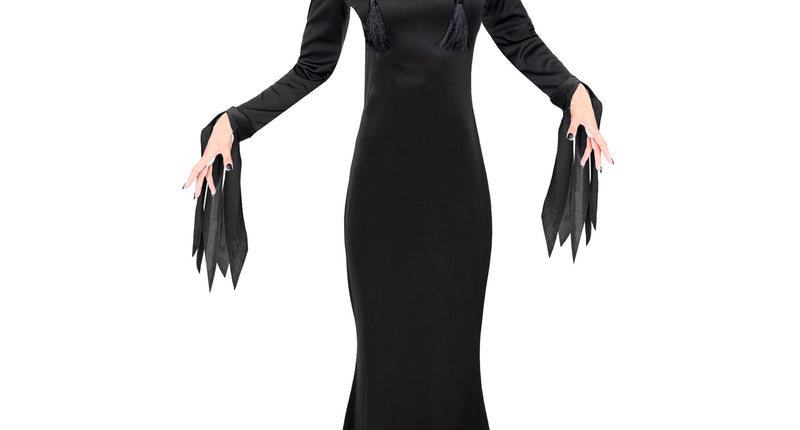 Wednesday donker meisje jurk dames, lange zwarte jurk met V-hals en gerafelde mouwpunten voor Halloween