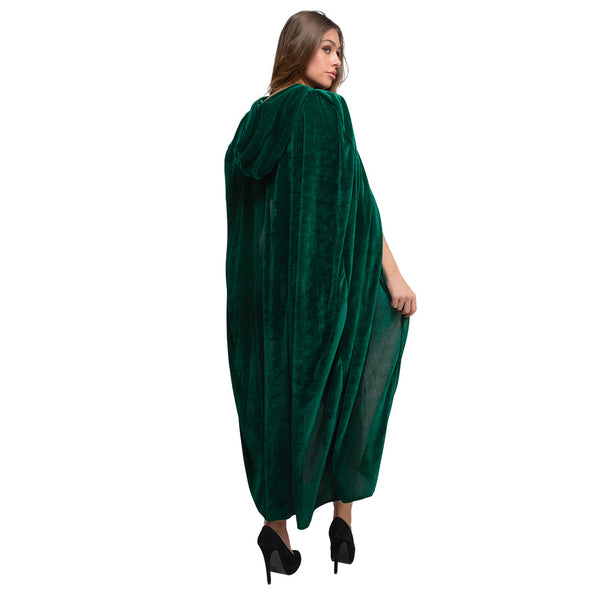 Wicked Costumes Mantel met Capuchon fluweel - Flessengroen 140cm