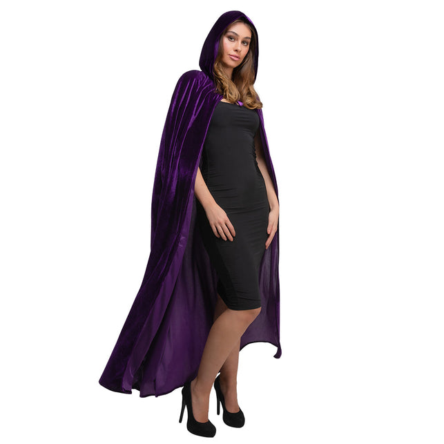Wicked Costumes Mantel met kap fluweel - Donker Paars 140cm