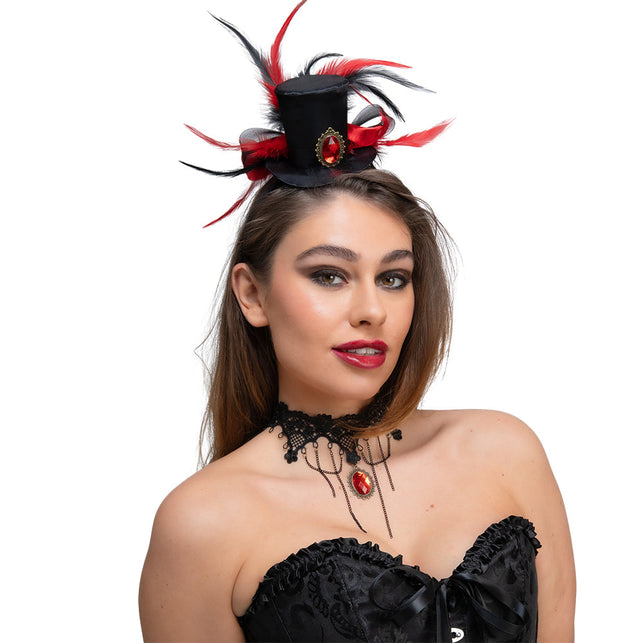 Wicked Costumes Vampier mini hoge hoed deluxe & ketting