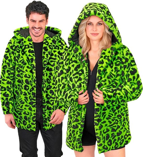 Widmann SRL Bontjas met muts pluche luipaard neon groen Daan