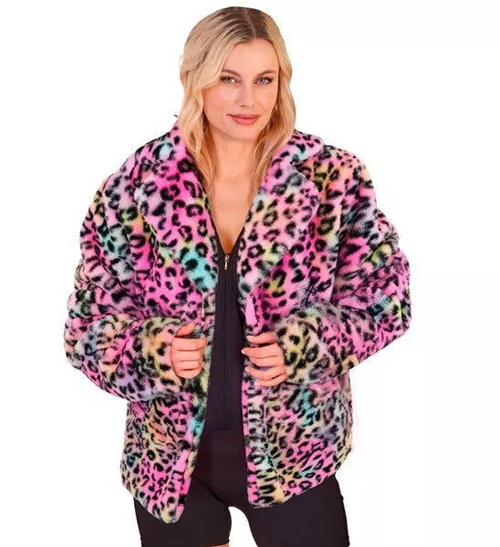 Widmann SRL Bontjas pluche dames luipaard multi kostuum Niek