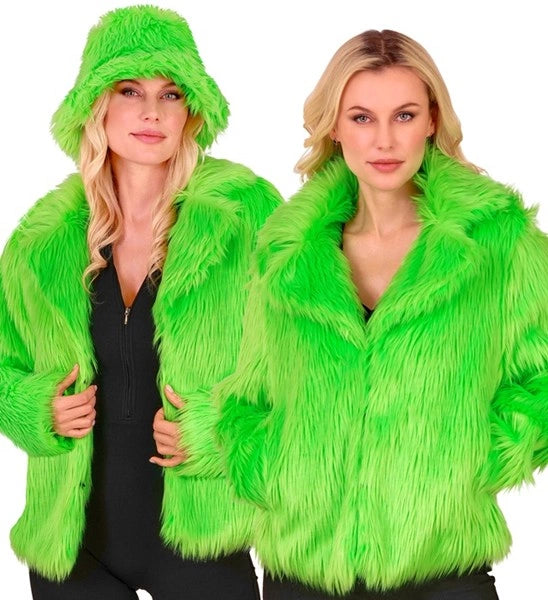 Widmann SRL Bontjas pluche dames neon groen kostuum Timo