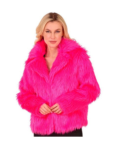 Widmann SRL Bontjas pluche dames neon roze kostuum Noah