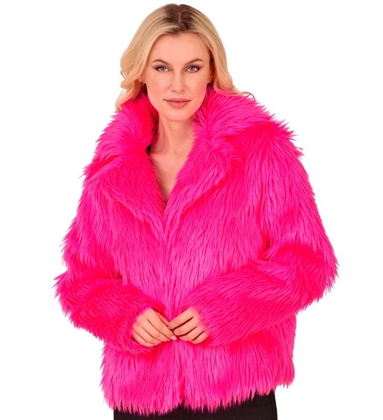 Widmann SRL Bontjas pluche dames neon roze kostuum Noah