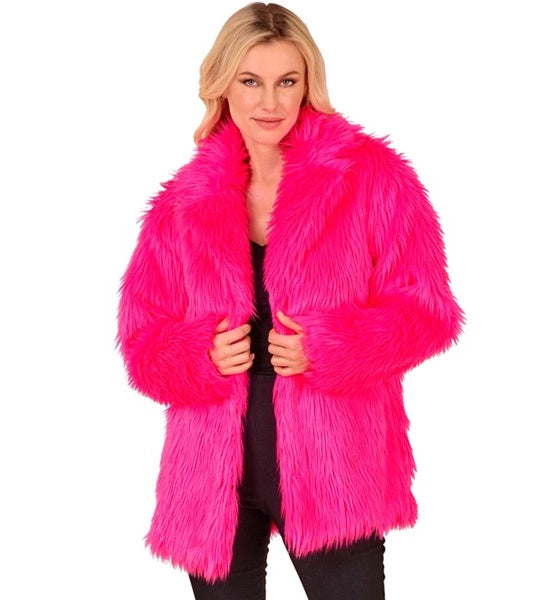 Widmann SRL Bontjas pluche neon roze kostuum Lotte
