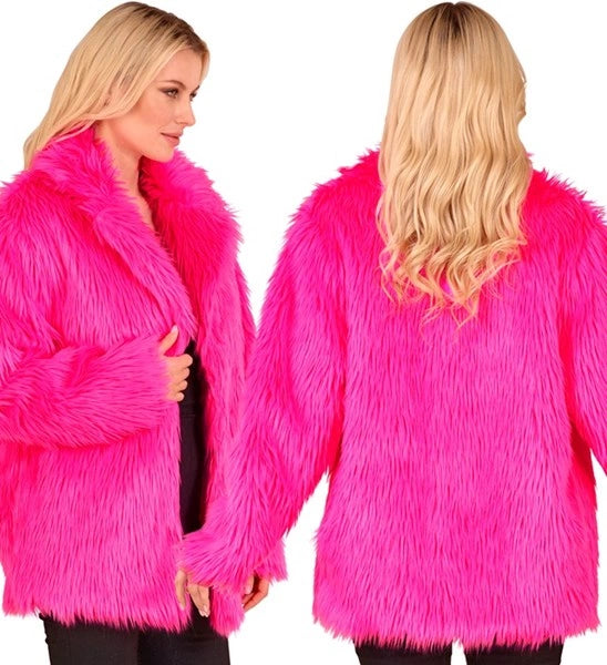 Widmann SRL Bontjas pluche neon roze kostuum Lotte