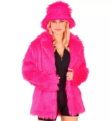 Widmann SRL Bontjas pluche neon roze kostuum Lotte