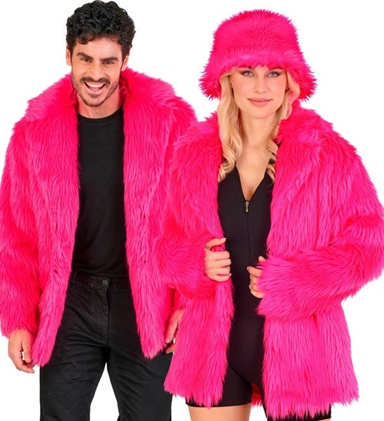 Widmann SRL Bontjas pluche neon roze kostuum Lotte
