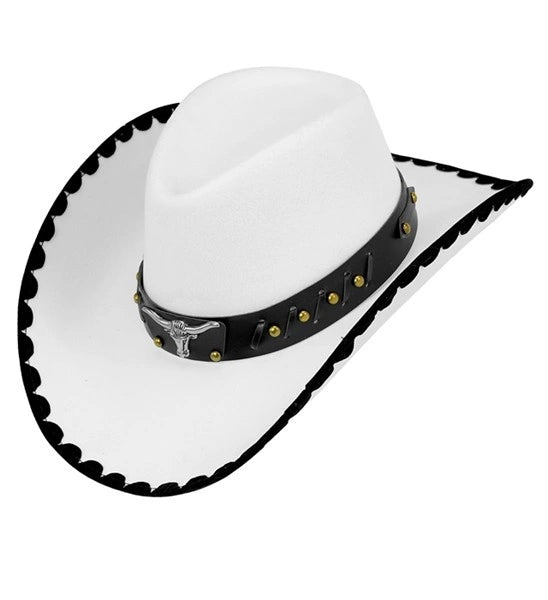 Widmann SRL Cowboyhoed met stier, wit vilt kostuum Liv