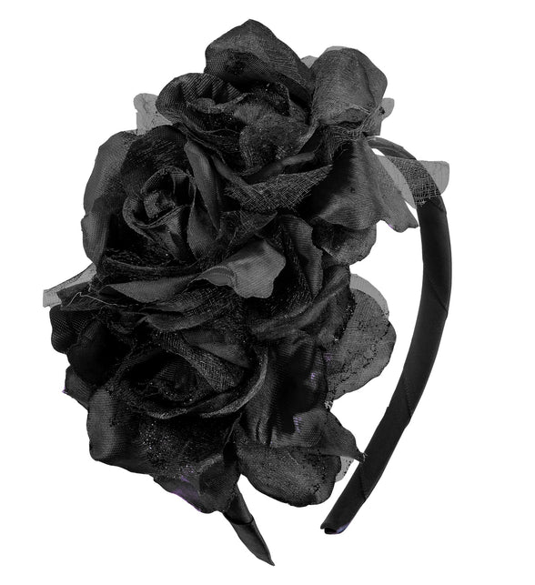 Widmann SRL Diadeem  day of death met 3 rozen zwart glitter