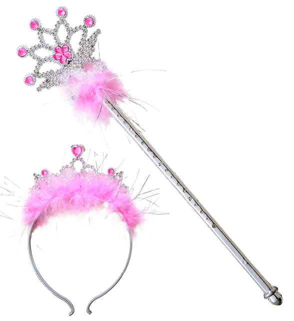 Widmann SRL Diadeem met toverstaf steentjes en marabou