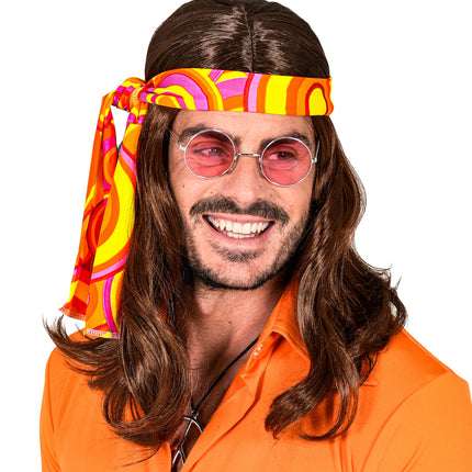 Widmann SRL Disco pruik hippie met hoofdband bruin