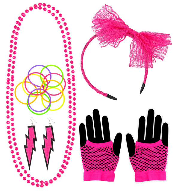 Widmann SRL Disco verkleedset jaren 80 neon roze