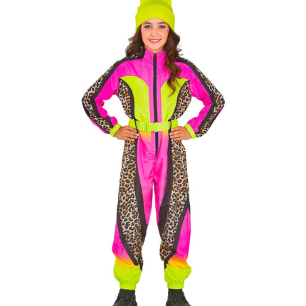 Widmann SRL Fout ski pak snowboarder luipaard roze/geel kind