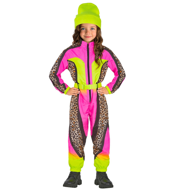 Widmann SRL Fout ski pak snowboarder luipaard roze/geel kind