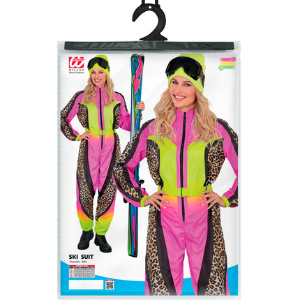 Widmann SRL Fout Ski Pak Snowboarder Luipaard Roze/Geel - Retro Skipak | Jaren 80 Foute Kleding