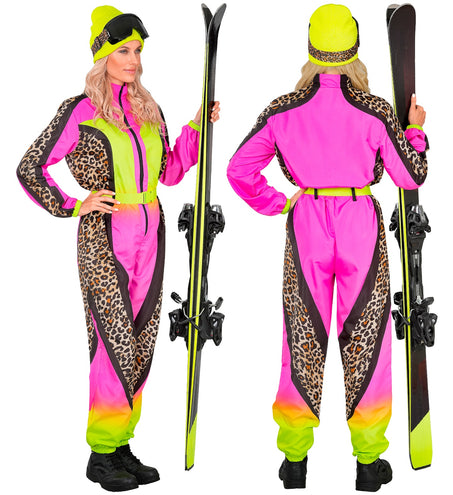 Widmann SRL Fout ski pak snowboarder luipaard roze/geel volwassenen