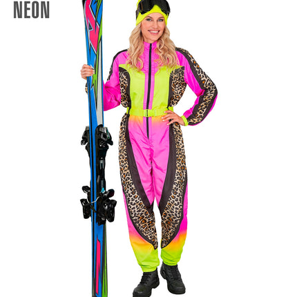 Widmann SRL Fout ski pak snowboarder luipaard roze/geel volwassenen