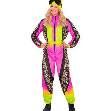 Widmann SRL Fout ski pak snowboarder luipaard roze/geel volwassenen