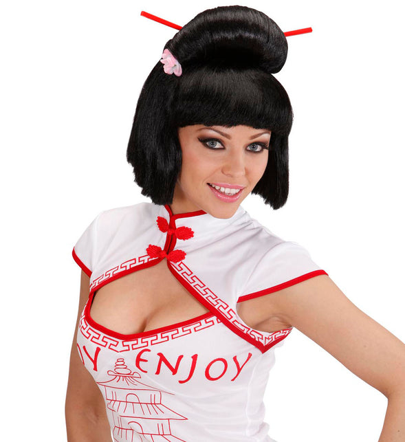 Widmann SRL Geisha pruik bloem met stokjes