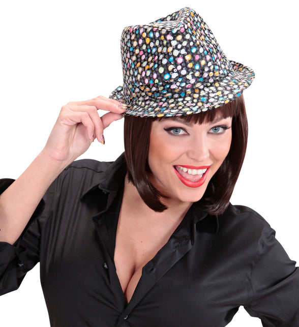 Widmann SRL Glitter gleufhoed met gekleurde pailletten