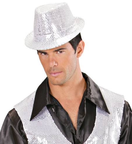 Widmann SRL Glitter gleufhoed zilver pailletten