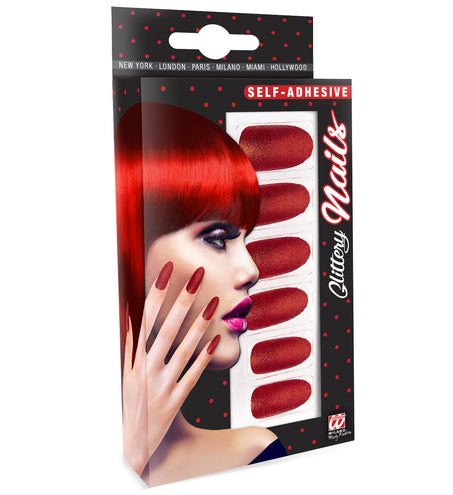 Widmann SRL Glitter opplaknagels rood