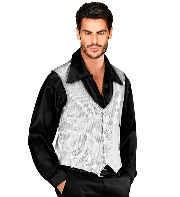 Widmann SRL Glitter vest zilver pailletten heren