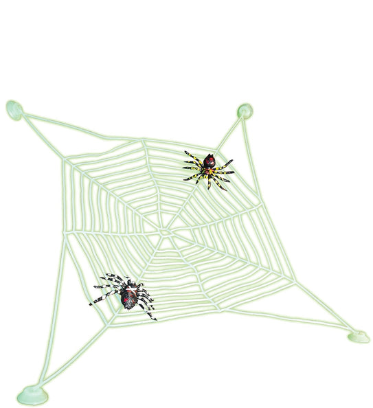 Widmann SRL Groot spinnenweb met 2 spinnen glow in the dark
