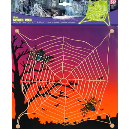 Widmann SRL Groot spinnenweb met 2 spinnen glow in the dark