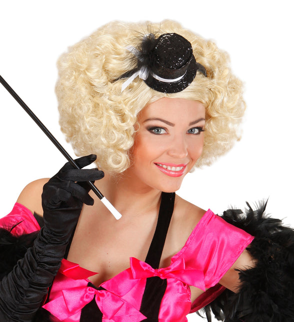 Widmann SRL Haarband glitter hoedje met veer zwart