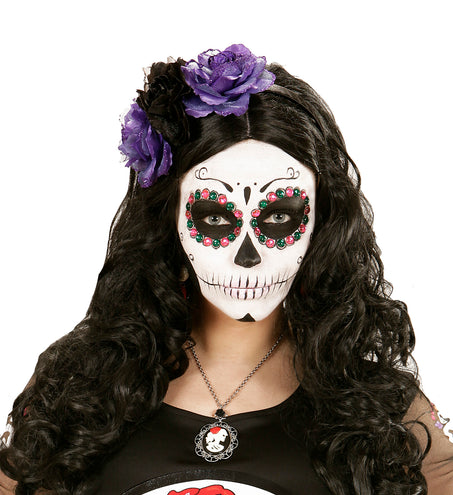 Widmann SRL Halloween haarbandje met zwart paarse rozen